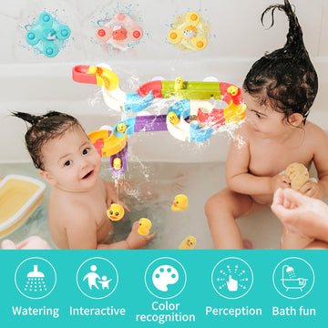 Bosizhang Bath Toys For Toddlers(37Pcs) Duck Water Slide Toy Track With 3 Rotating Suction Cups Toys,Bathtub Toy For Toddlers 4-