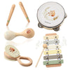 Baby Wooden Montessori Musical Instruments Set For Toddlers - Neutral Colors Percussion Set With Modern Boho Xylophone Tambourin