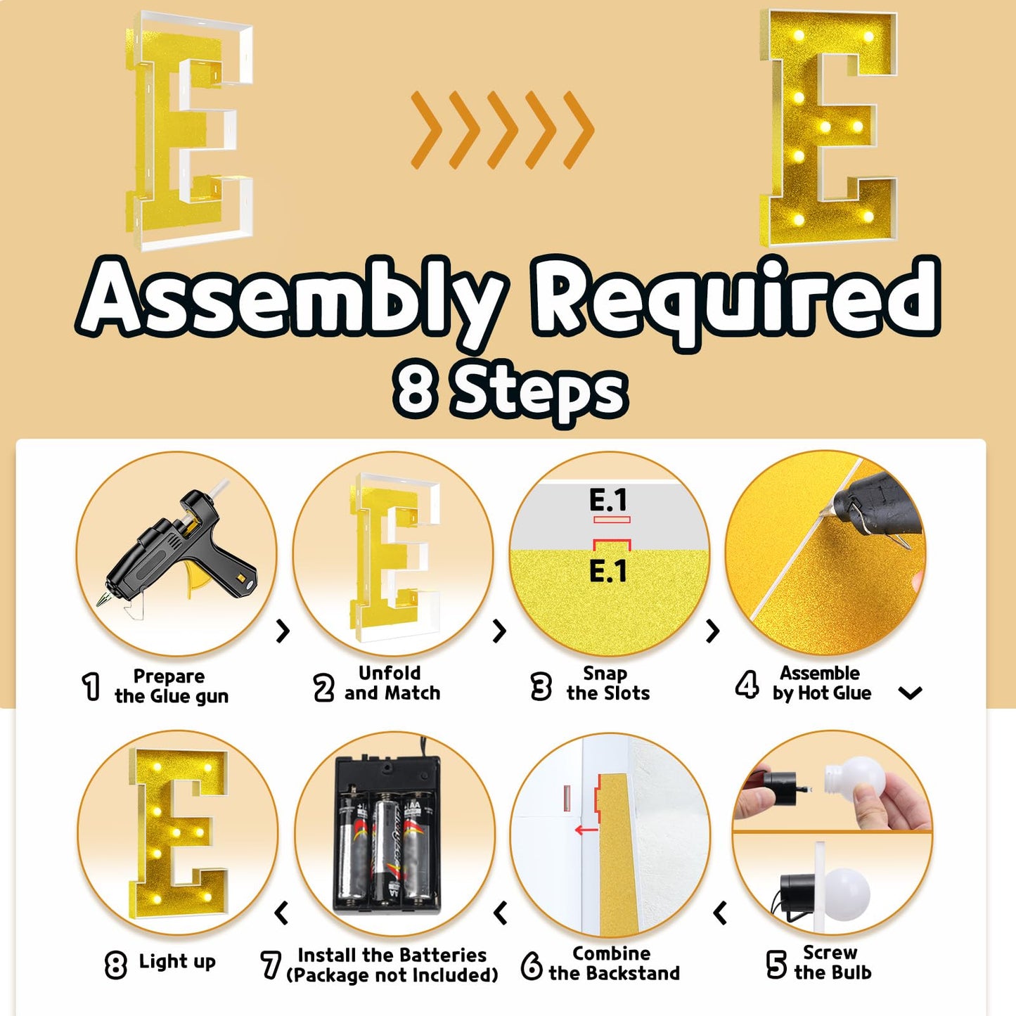 Imprsv Marquee Letters Gold 3Ft: Golden Party Decor - Light Up Letter E Large 3 Feet Tall - Party Decorations Letter For Love Ma