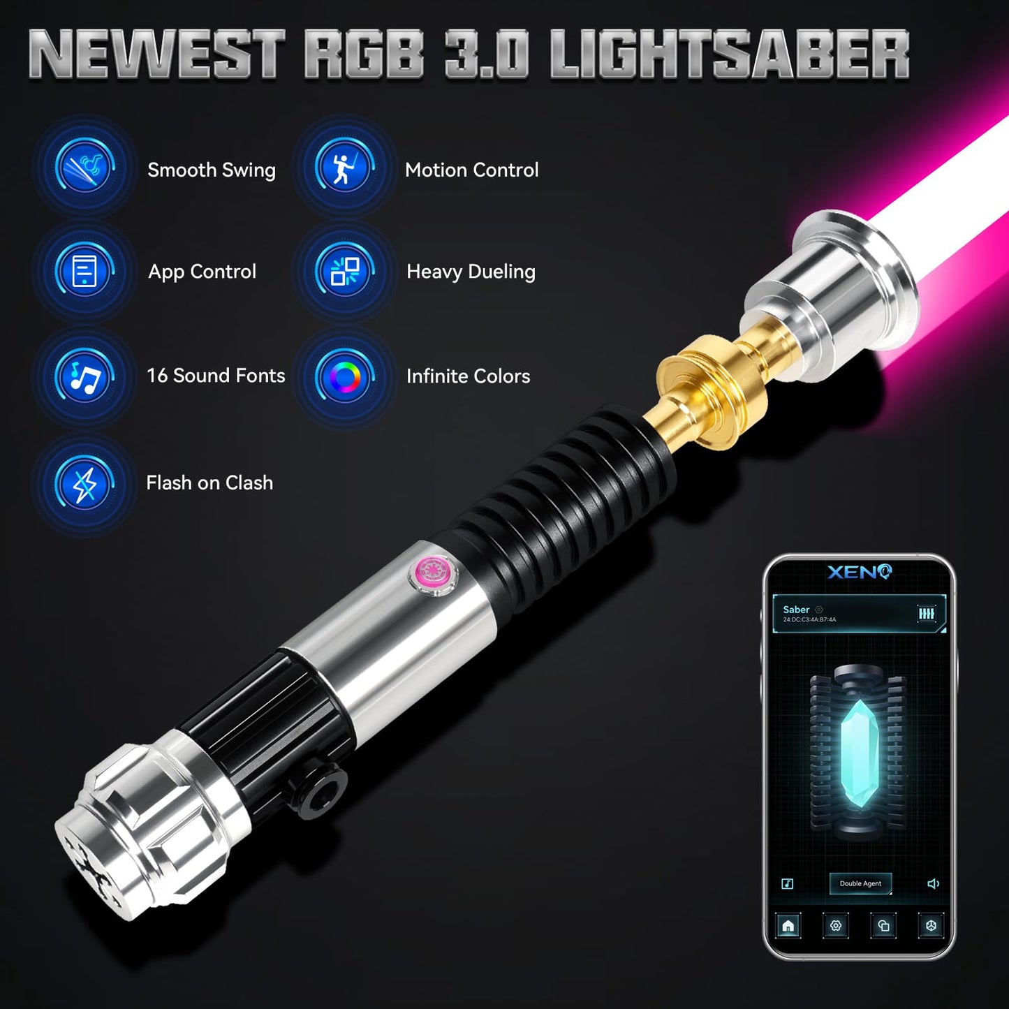 Eleskoco Smooth Swing Dueling Lightsaber, App Control Infinite Rgb 16 Colors Light Saber With 16 Sound Fonts - Motion Control Ob