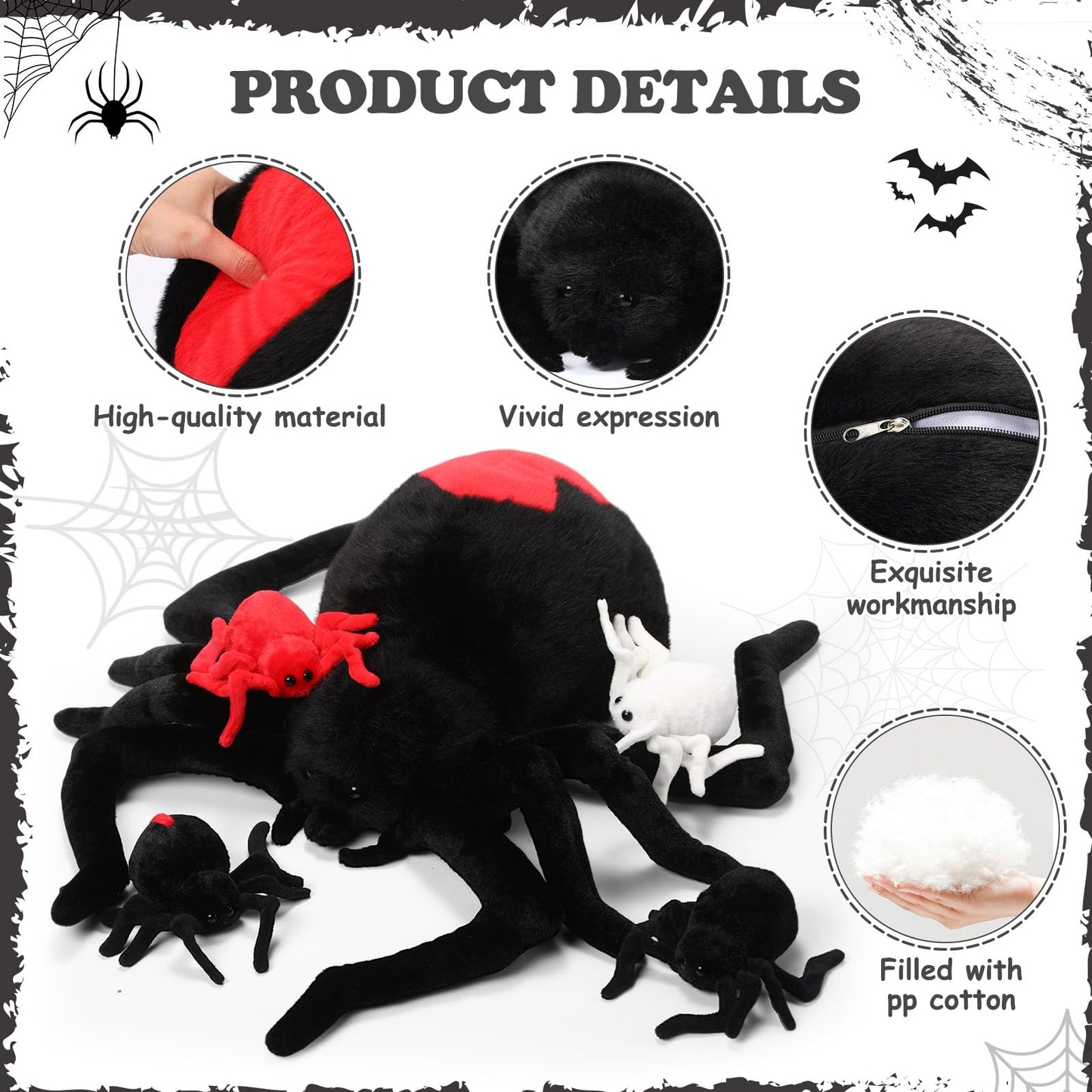 Hydren 5 Pcs Spider Plush Set 14 Inch Redback Spider Stuffed Animal With 4 Babies In Zippered Belly Plushie Gifts For Christmas