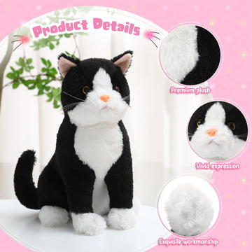 Libima 13 Inch Black and White Tuxedo Cat Plush Stuffed Animal - Realistic Soft Kitten Toy for Gifts, Pet Parties, and Home Decor