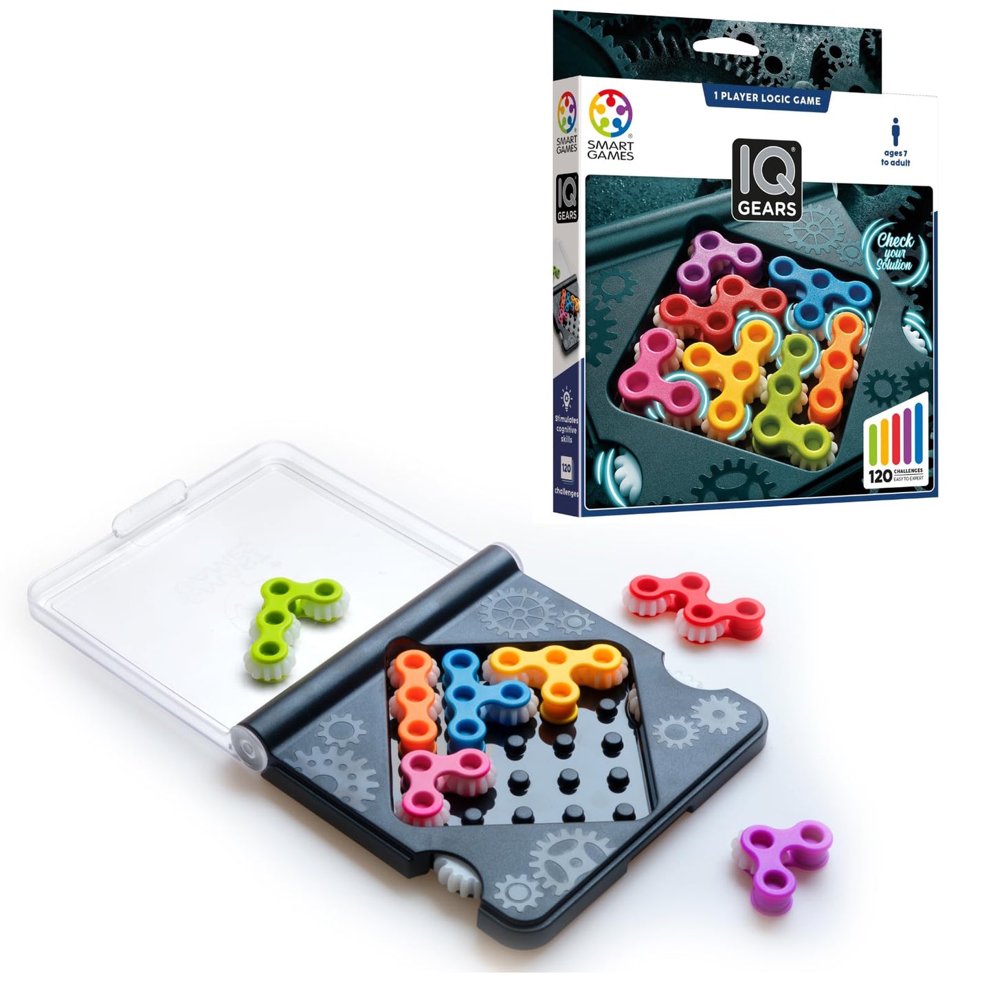 Smartgames Iq Gears Travel-Friendly Dynamic Logic Game Featuring 120 Challenges For Ages 7 - Adult