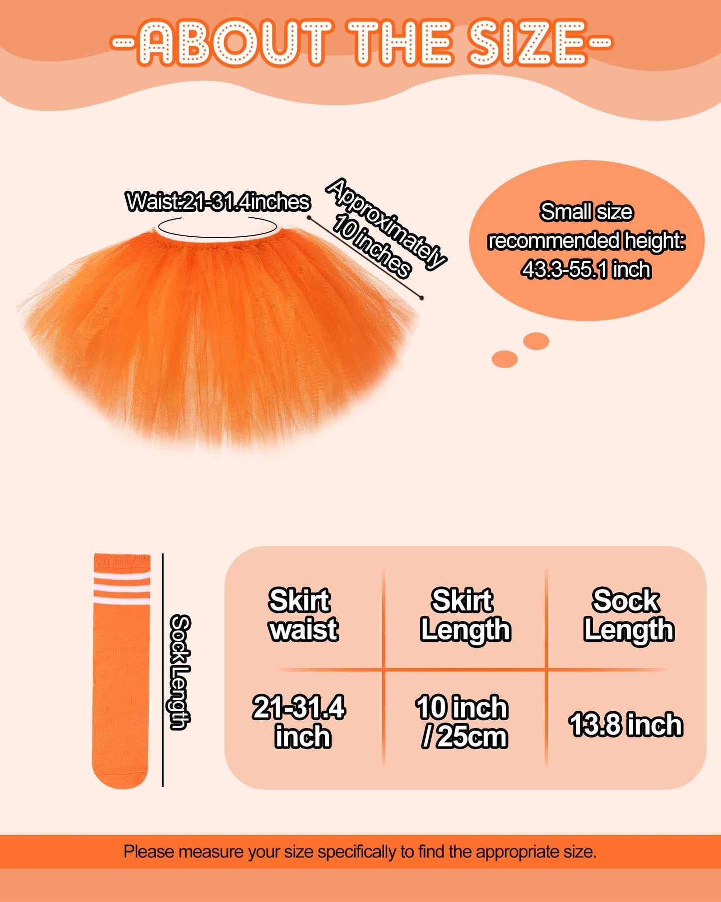 5 Layered Tutu Skirt For Kids Tulle Tutu Skirt With Tube Socks Princess Runners Costumes Cosplay For Girls Kids (Orange)