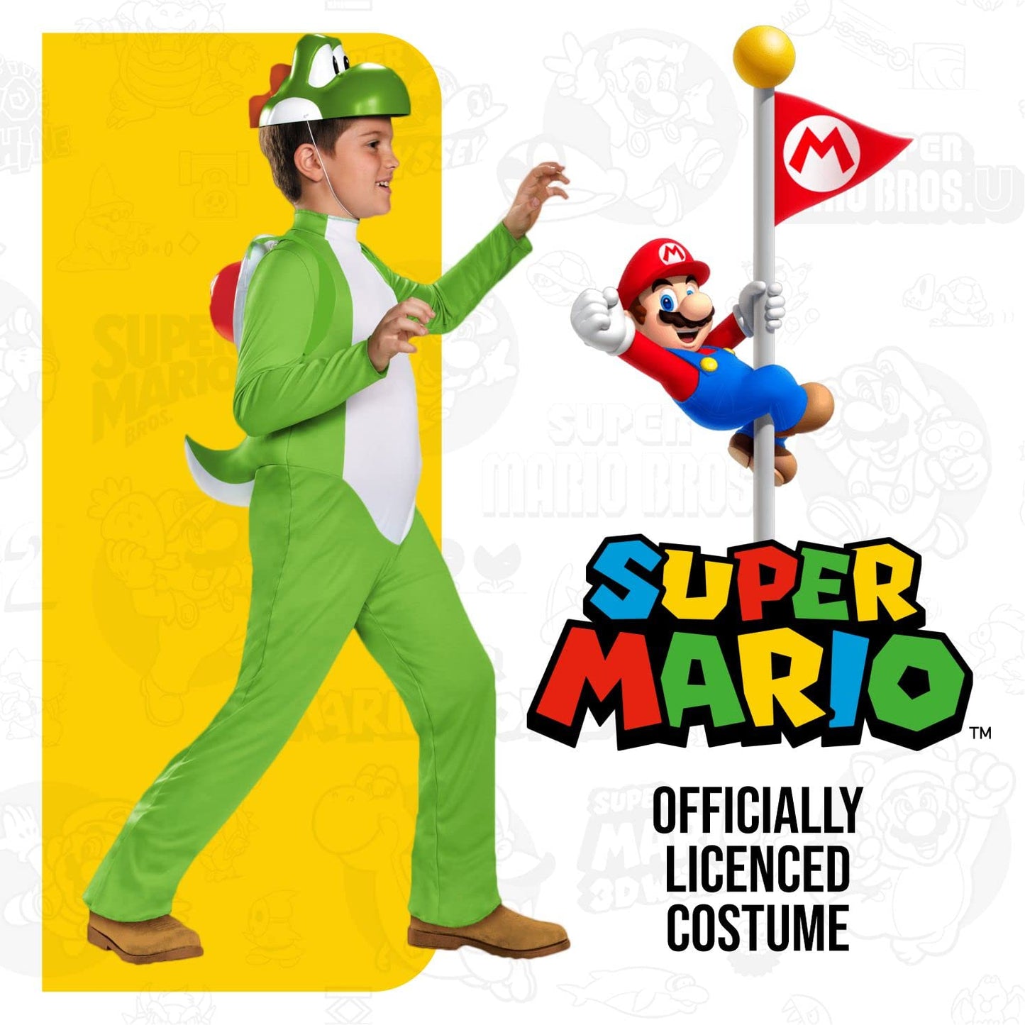 Yoshi Deluxe Costume, Official Nintendo Super Mario Costume, Kids Size Large (10-12)