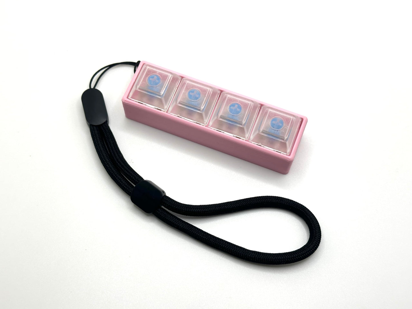 Four-Button Clicky Mechanical Switch Fidget Toy | Stim Toy, Stress Relief, Adhd (Pink Base, Transparent Clear Keycaps)