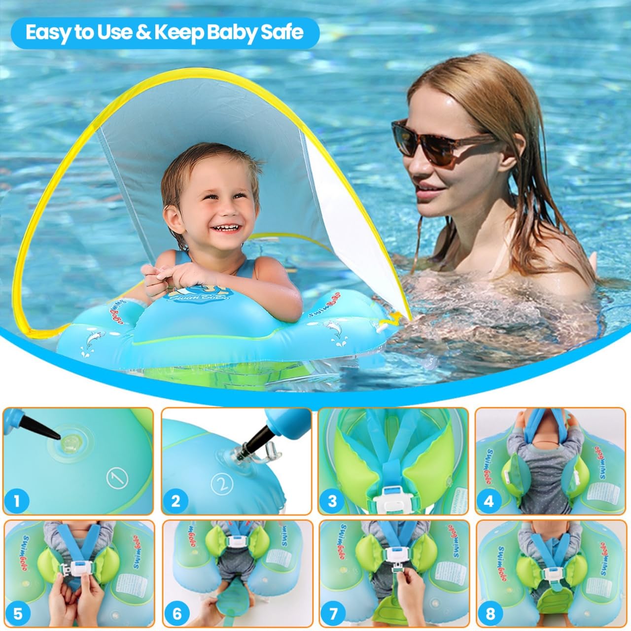 Baby Pool Float With Canopy Infant Pool Float For Swim Baby Float With Upf50+ Sun Protection Canopy Baby Swimming Floaties For 3
