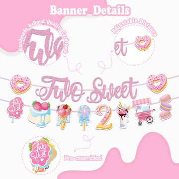 Juyrle Two Sweet Birthday Party Decorations- Donut Birthday Party Supplies For Girls Two Sweet Banner Donut Balloon Cupcake Toppers 2Nd Candy Theme Party Supplies For Baby Shower