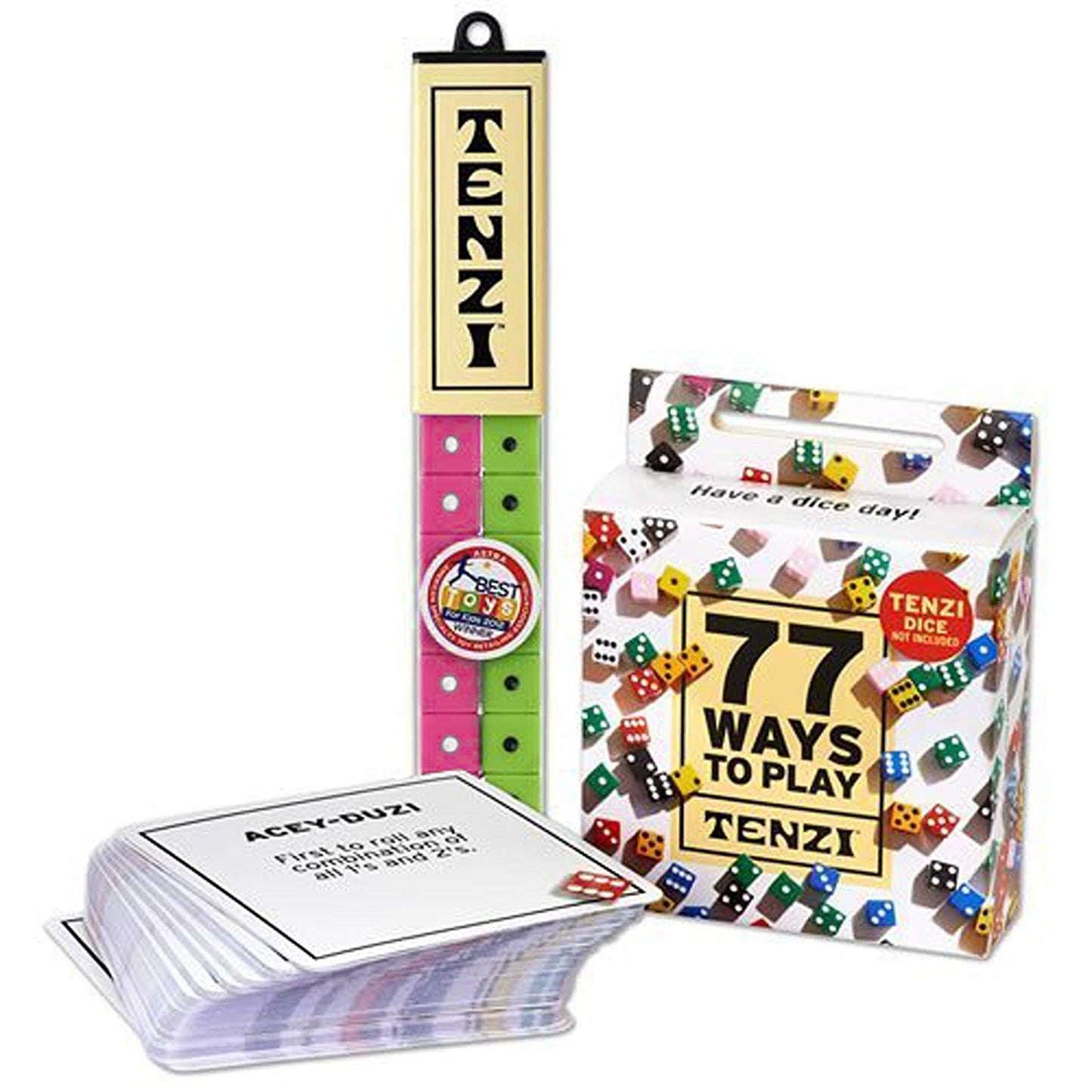 Tenzi Dice Party Game Bundle With 77 Ways To Play Tenzi - A Fun, Fast Frenzy For The Whole Family - 4 Sets Of 10 Colored Dice With Storage Tube - Colors May Vary