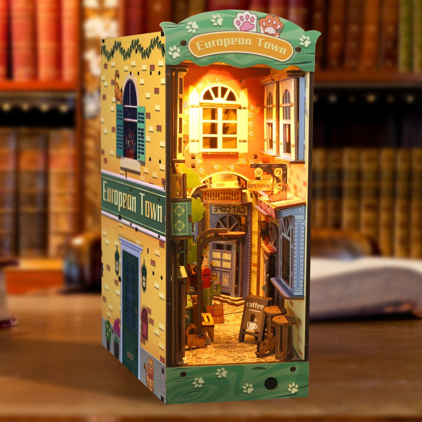 Diy Book Nook Kit, Diy Dollhouse 3D Wooden Puzzles Booknook Bookshelf,Bookends Model Build-Creativity Kit, Light Up Tiny Miniatu