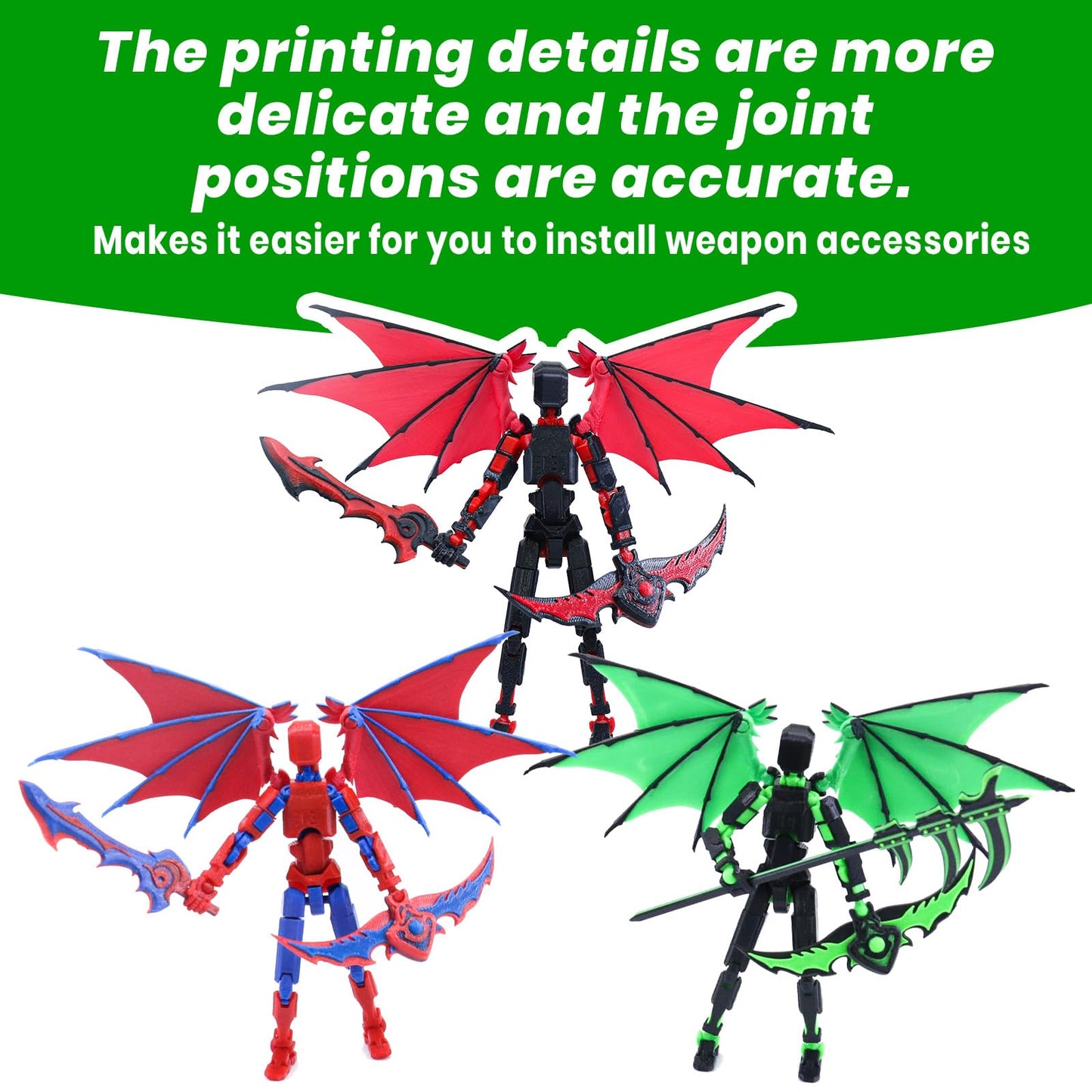 Migess Titan 13 Robot Action Figure,Dummy 13,Articulated Robot With Demon Wings, 3D Printed Robo 13 Action Figure Articulated (B