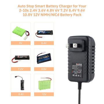 RC Battery Charger for 4.8V 7.2V 8.4V 9.6V NiMH/NiCD Battery Pack, Airsoft Battery Charger for Traxxas Battery Charger for 2.4V-