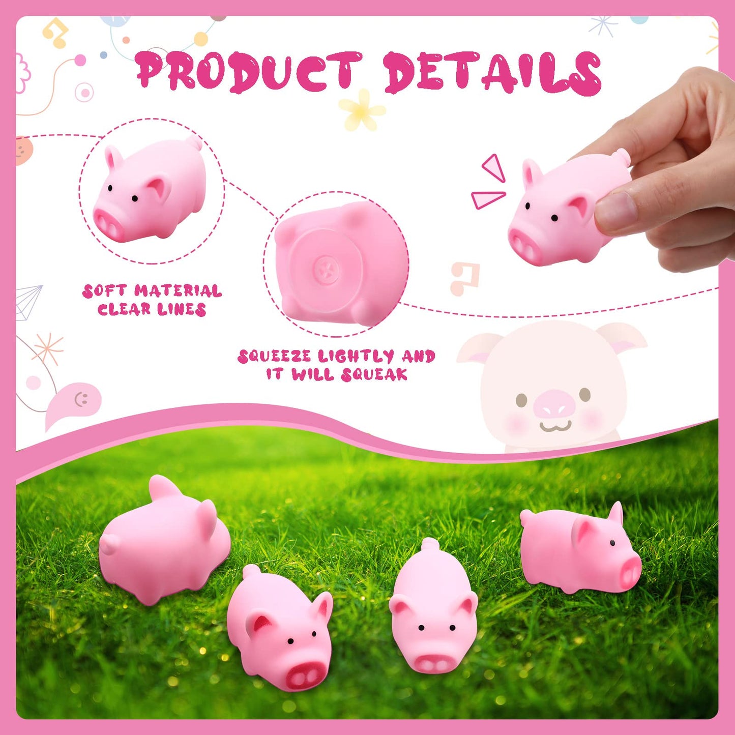 100 Pcs Rubber Pig Bath Toy Bulk Mini Pig Toys Pink Piggy Bathtub Toys Float Squeak Toys For Baby Shower Halloween Christmas Party Birthday Gift, 2.25 X 1.5 X 1.5 Inches