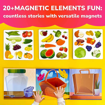 Quokka Travel Magnetic Puzzles For Toddlers 1-3 - 20+Pcs Fruits Game With Extra-Long Play Book - Fun Travel Game Toy For Kids Ag