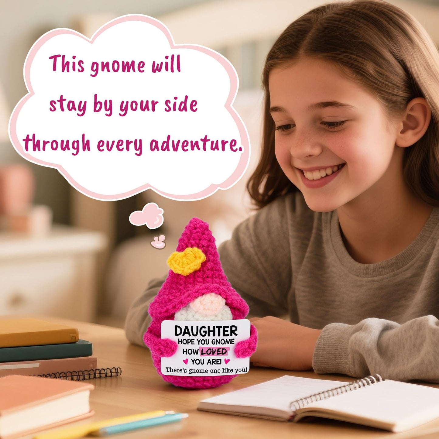 XgiftCreat Birthday Gifts for Daughter from Mom - Funny Handmade Crochet Gnome Thanksgiving Christmas Stocking Stuffers Xmas Holiday Present for Daughters from Mother Dad Gnome How Loved You are