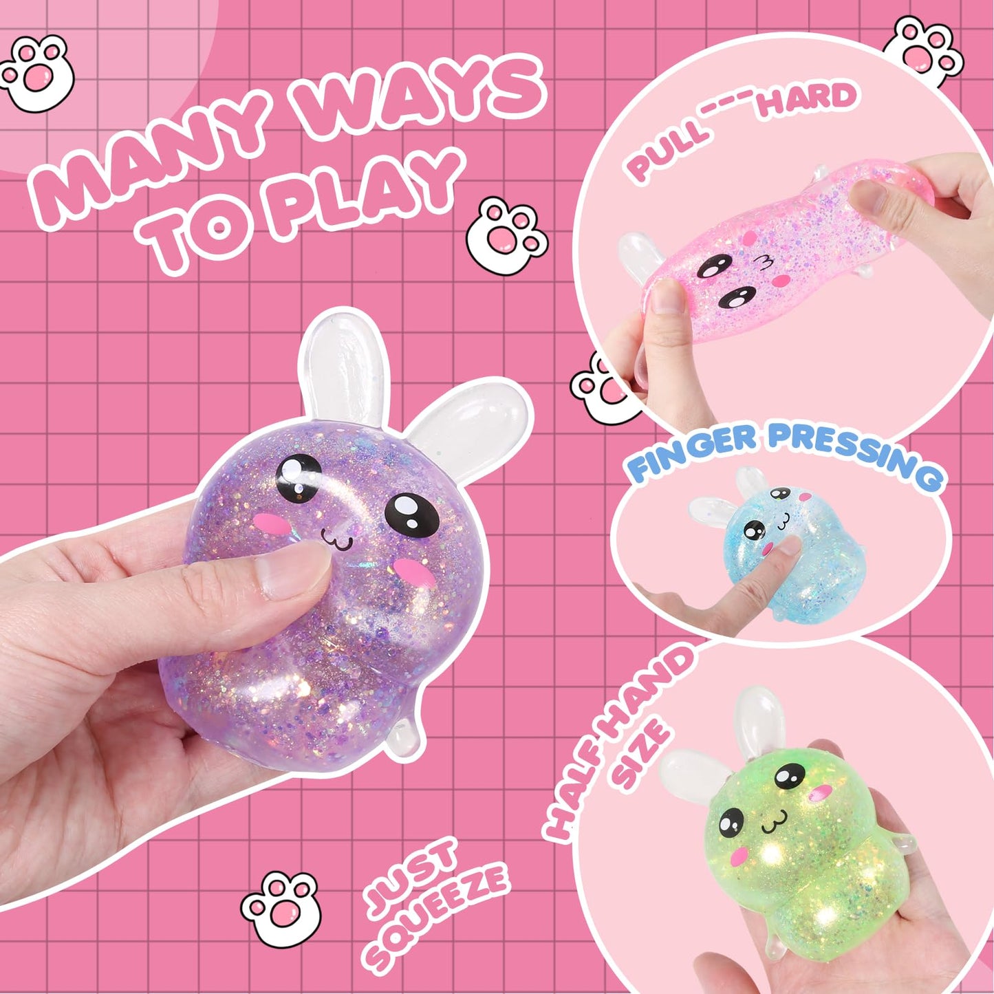 Easter Basket Stuffers,Easter Basket Essentials,4Pcs Squishy Easter Bunny Stress Balls For Adults,Kids,Easter Toys Stress Relief