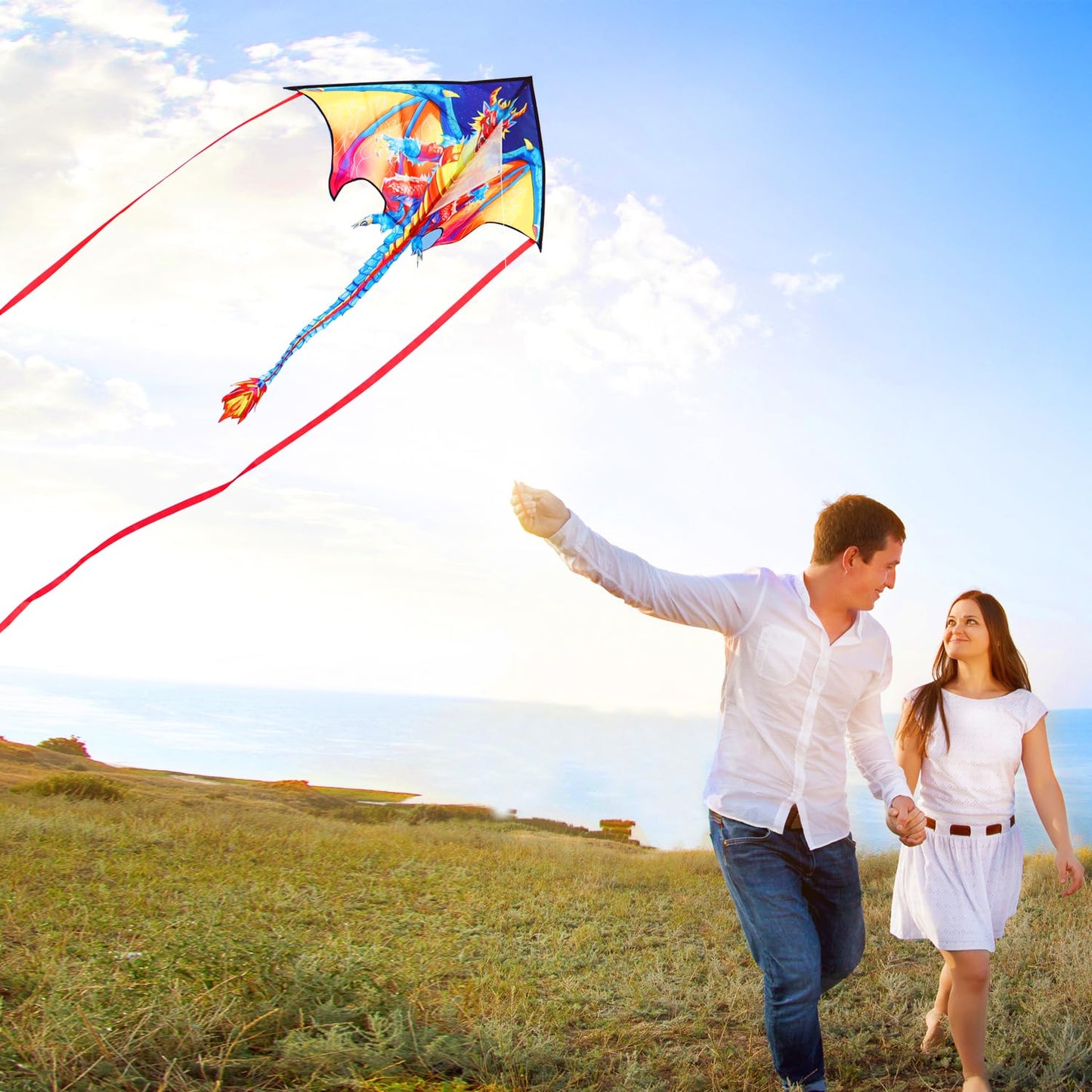 HONBO Dragon Kites for Adults - Easy to Fly Large Kites for Kids ages4-12,Beginner Kite with 200ft String & Storage Bag,