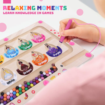 Uiseba Princess Mini Magnetic Color and Number Maze Toy, Montessori Busy Board for Ages 3-5, Wood, Mermaid, Model WJY-MINIZOUZHU