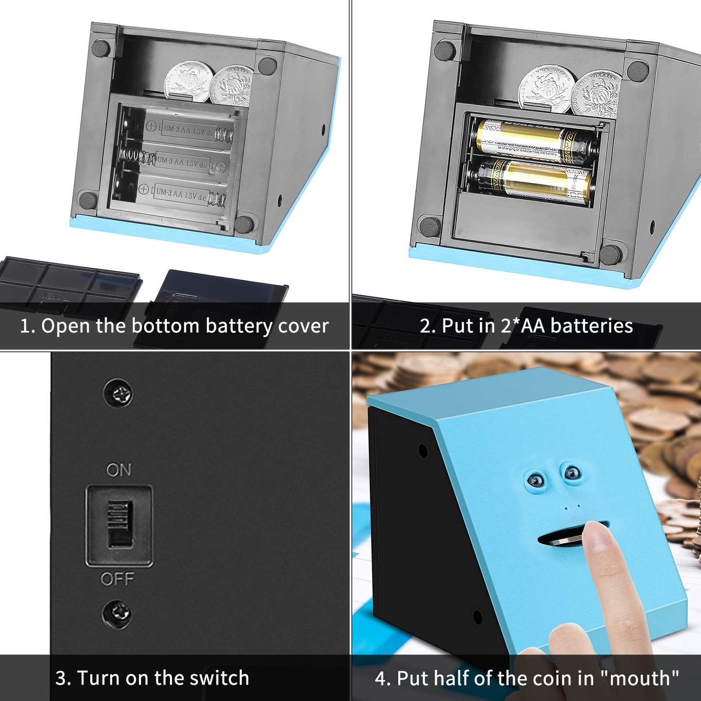 Face Bank, Piggy Bank Coin Eater Funny Bank, sunsbell Money Eating Coin Bank Piggy Bank Boalord, Battery Powered Money Saving Bo