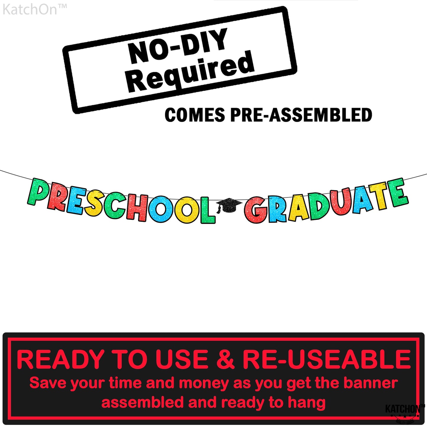 Katchon, Glitter Preschool Graduation Banner - 10 Feet, No Diy | Preschool Graduation Sign For Preschool Graduation Decorations Class Of 2024 | Vpk Graduation Decorations | Prek Graduation Decorations