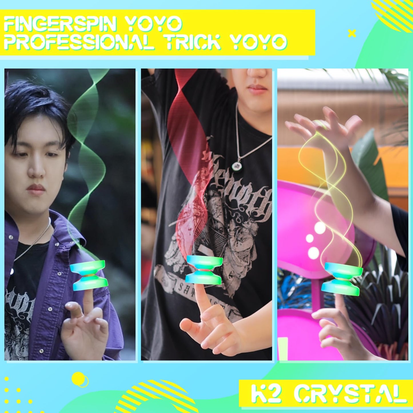 Crystal Yoyo K2 Responsive Yoyo For Kids, Professional Unresponsive Yoyo For Advanced, Yo-Yos For Adults And Beginners With Yo Yo 12 Strings + Yoyo Case Bag+ Yoyo Accessories Kit (Blue Green)