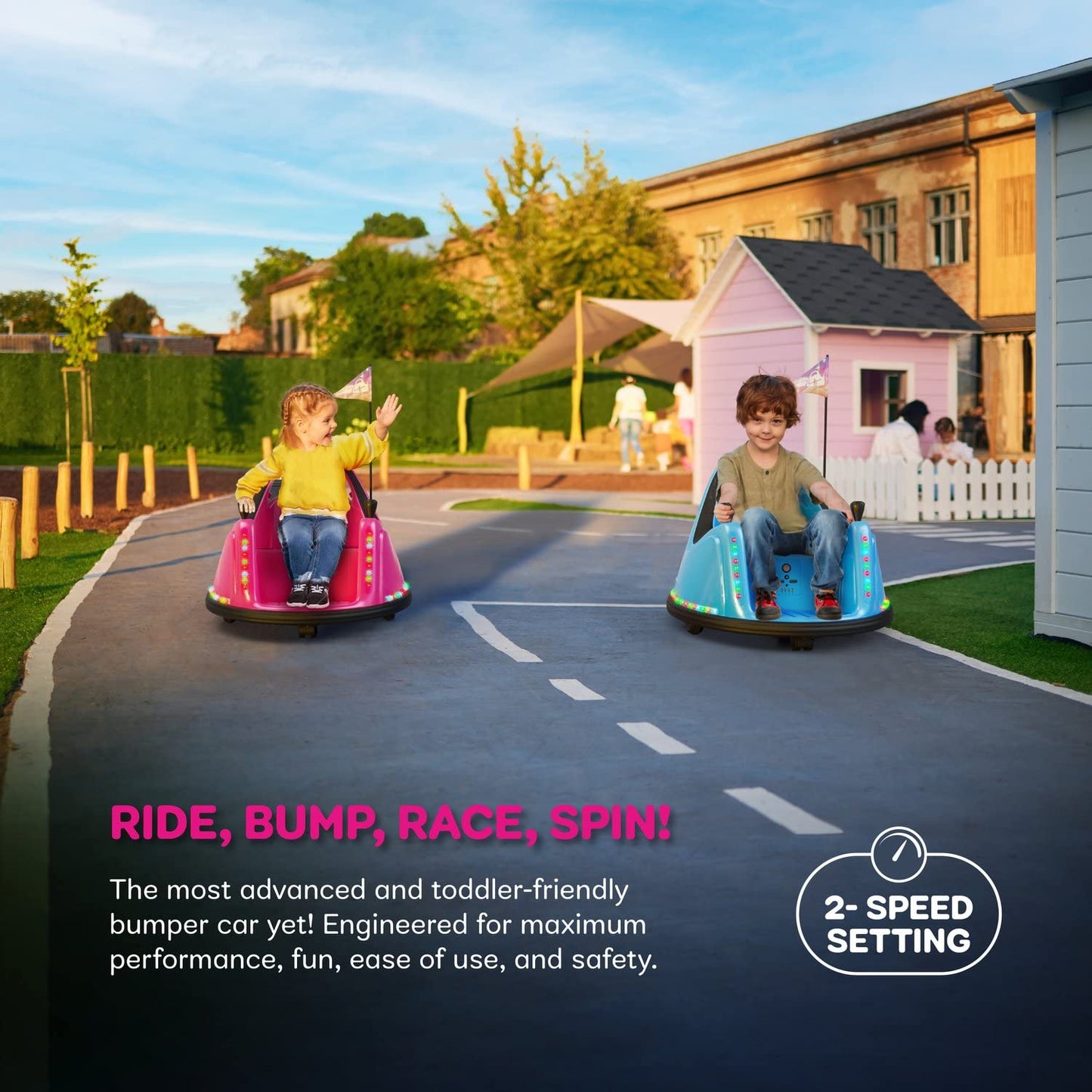Bumper Buddy Ride On Electric Bumper Car For Kids & Toddlers, 12V 2-Speed, Ages 1 2 3 4 5 Year Old Girls - Remote Control, Baby Girl Riding Bumping Toy Gifts Cars - Toys Gift Toddler 12-18 Months Age