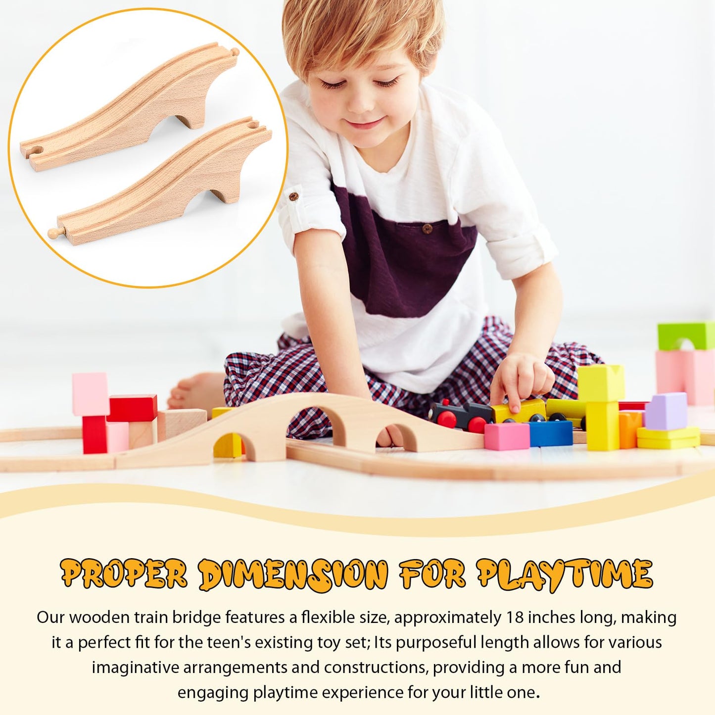 Liliful Wood Train Track Expansion Wooden Train Track Accessories Wooden Train Bridge for Most Major Toy Trains Railway