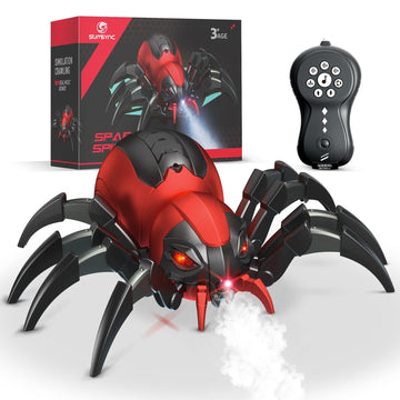 sumsync Remote Control Spider Toy - Realistic RC Spider with Music & LED Light for Kids 3-12, Perfect Halloween & Birthday Gift, Red