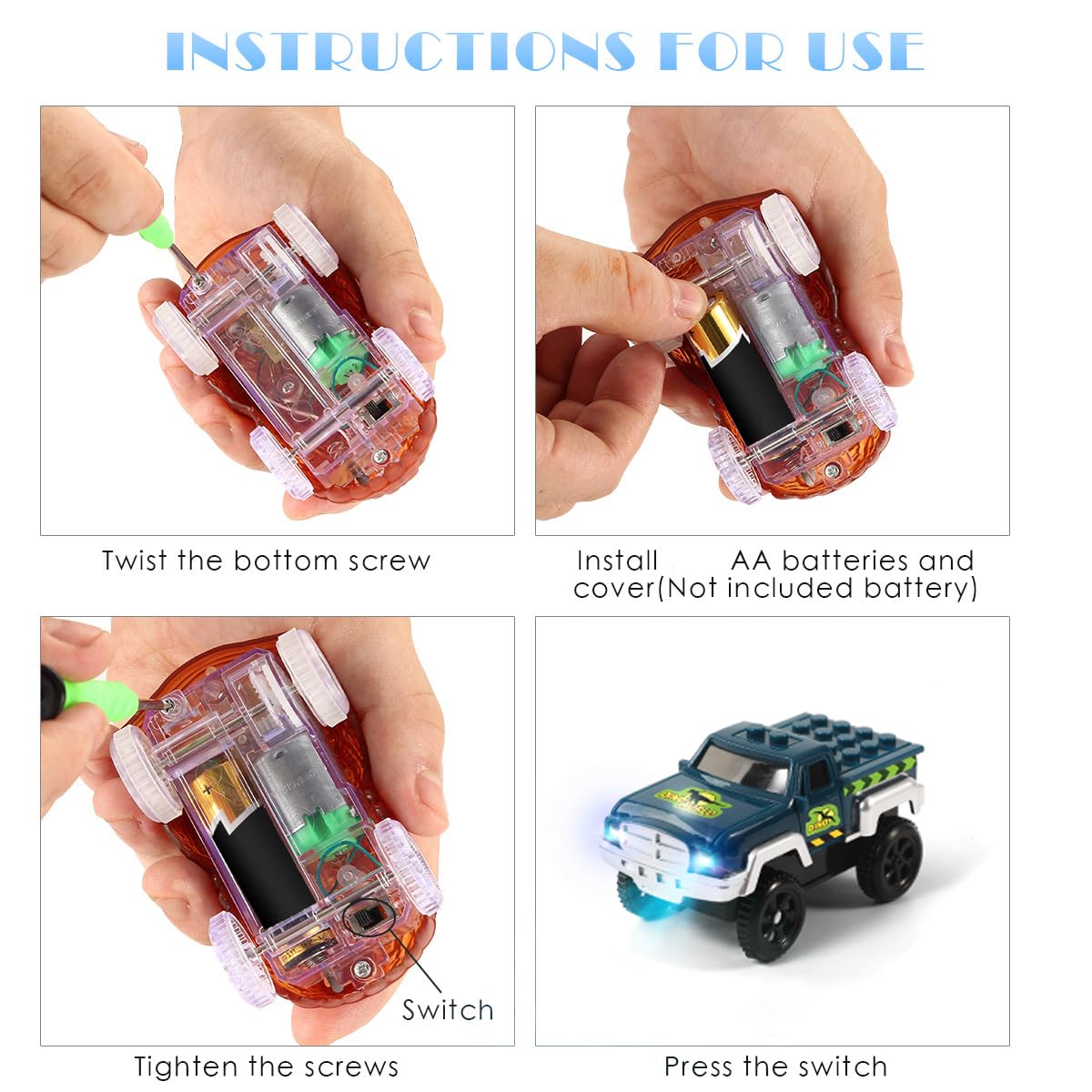 Save Unicorn Tracks Cars Only Replacement,Track Cars For Tracks Glow In The Dark, Car Tracks Accessories With 3 Flashing Led Lights, Compatible With Most Car Tracks For Kids Boys And Girl(3Pack)