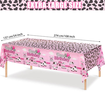 Tiamon 3 Pieces Cow Birthday Party Tablecloth Decorations Plastic Farm Animal Table Cover Pink Cow Print Table Cloths for Farmho