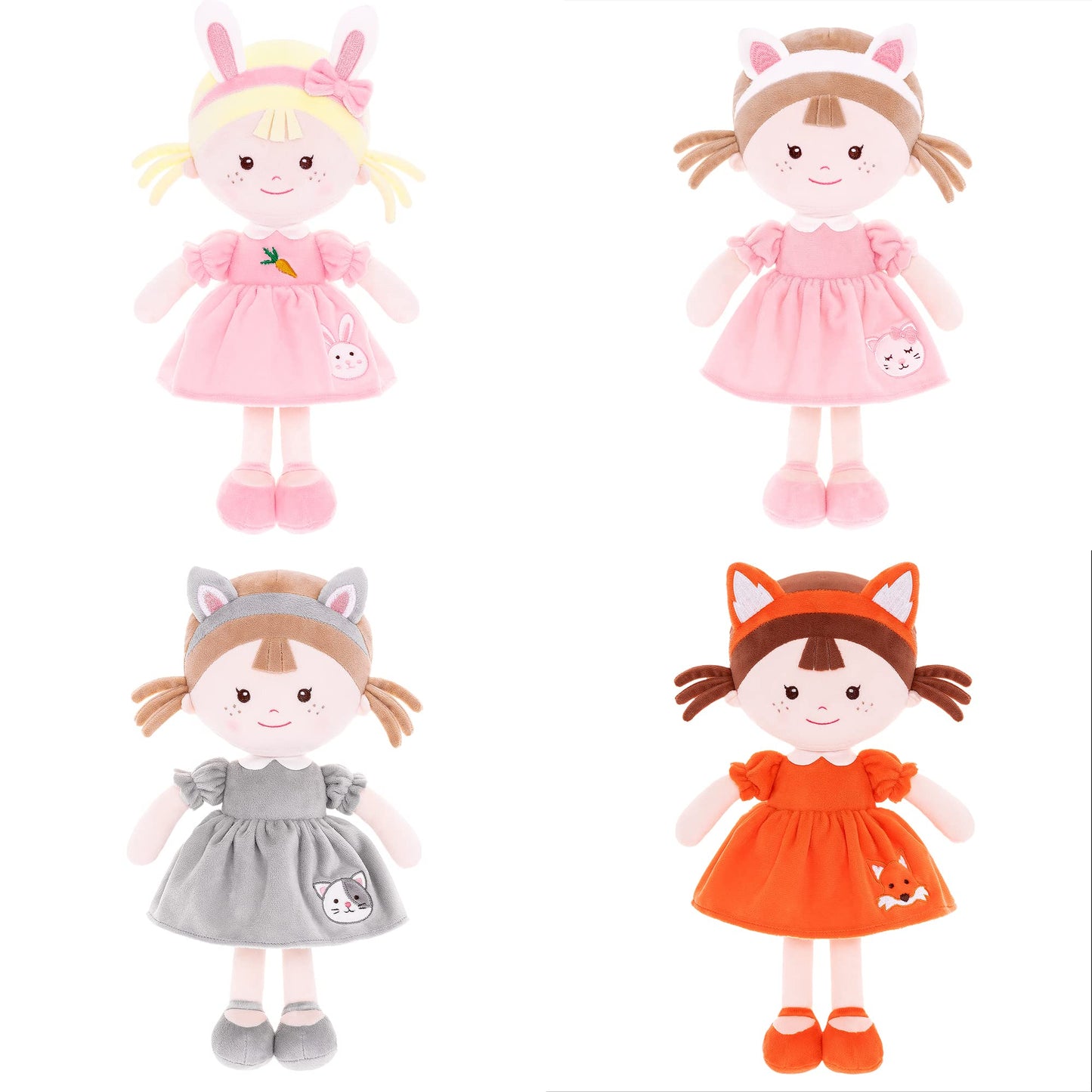Onetoo First Baby Doll Plush Rag Doll Sleeping Cuddle Buddy Doll Soft Baby Doll For Girls Wear Fox Costume Reddish Brown Dress14(Milly Series)