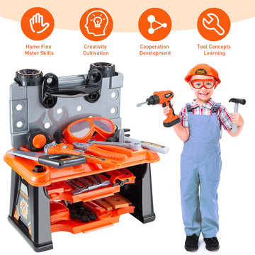 3 in 1 Kids Tool Bench- Zealous 79pcs Toddler Tool Bench with Tool Box and Electronic Toy Drill ,Kids Tool Set for Toddler Boys