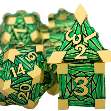 ORIFANTOU Metal DND Dice Set Dungeons and Dragons Dice with Box, Green Golden Debris D&D Dice RPG D and D Dice Role Playing Game