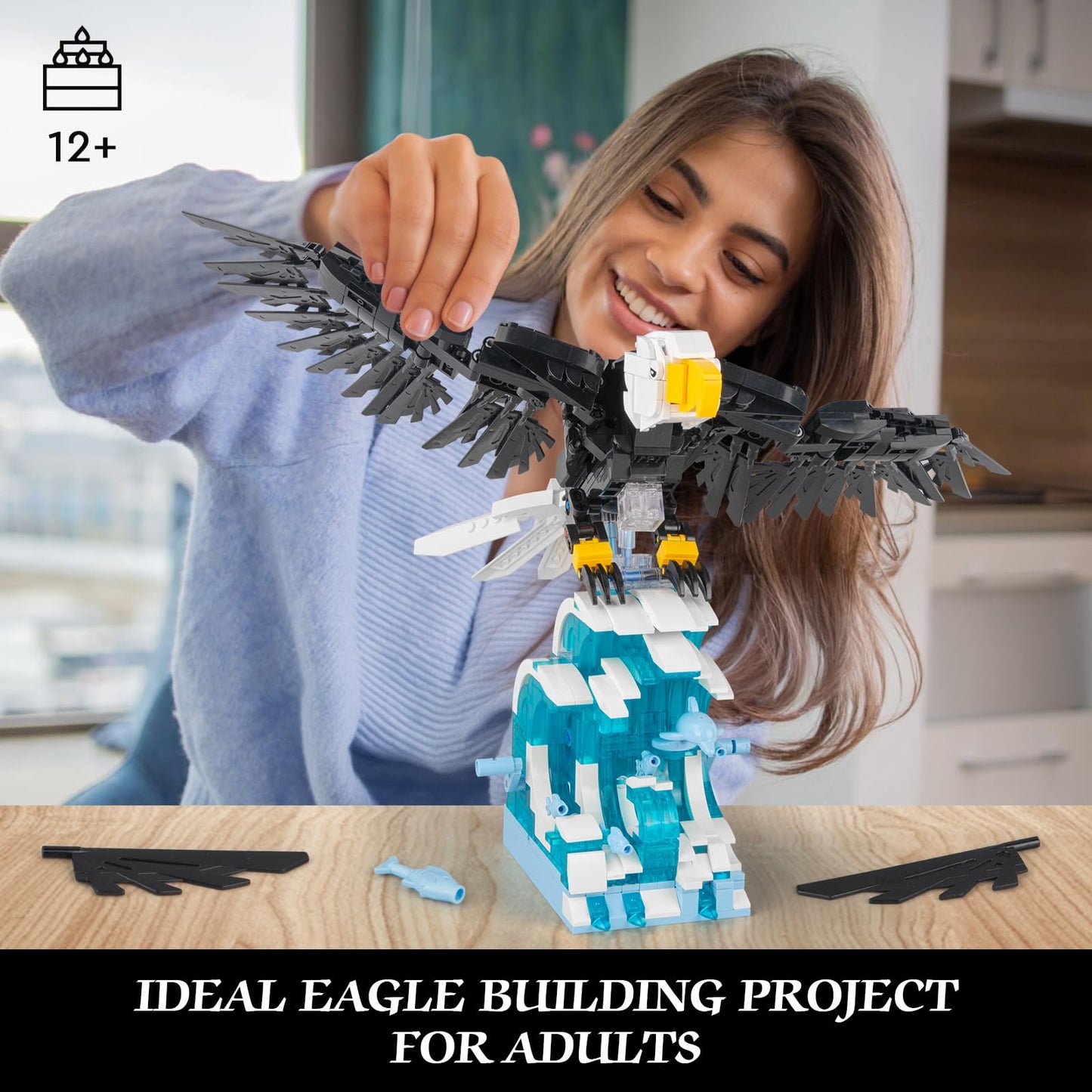 Vziimo Ideas Eagle Animals Building Set, Moc Eagle Creative Bird Model, Creator 2 In 1 Animal Lover Owl Birds Kit Collectible Gi