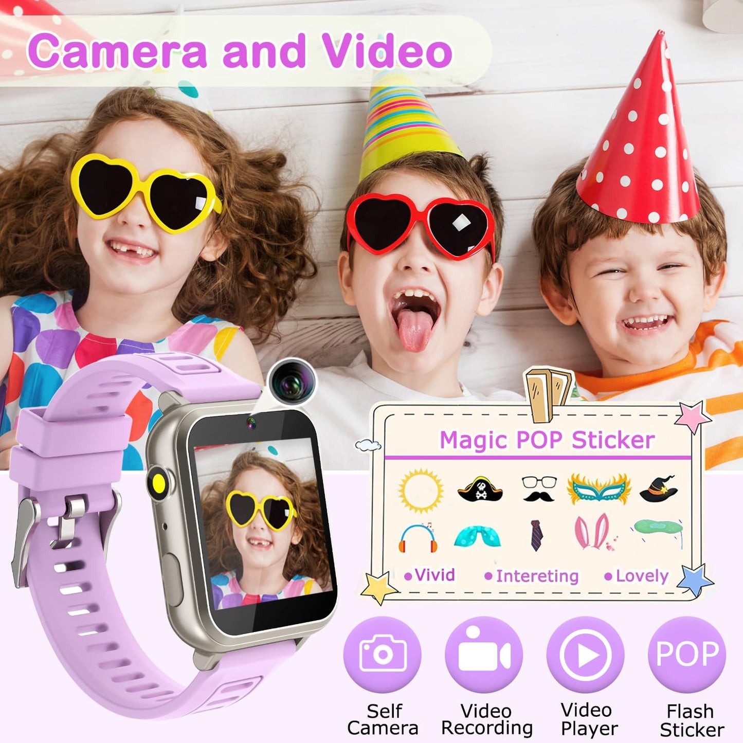 Kids Smart Watches Girls Gift For Girls Age 6-12, 24 Puzzle Games Hd Touch Screen Kids Watch With Video Camera Music Player Pedometer Flashlight 12/24 Hr Toys For 7 8 9 10 11 12 Year Old Girls Boys