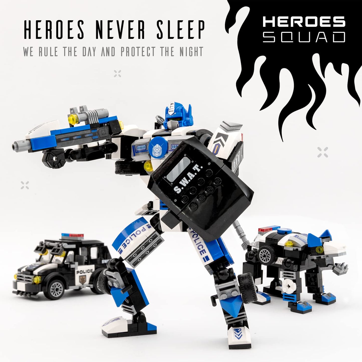 Jitterygit Robot Police Mech Glow In The Dark Toy Cop Gift, Swat Action Figure Buildable Stem Building Superheroes Soldier - Cool Present For Boys, Girls, Kids, Children Ages 6 7 8 9 10 Year Olds