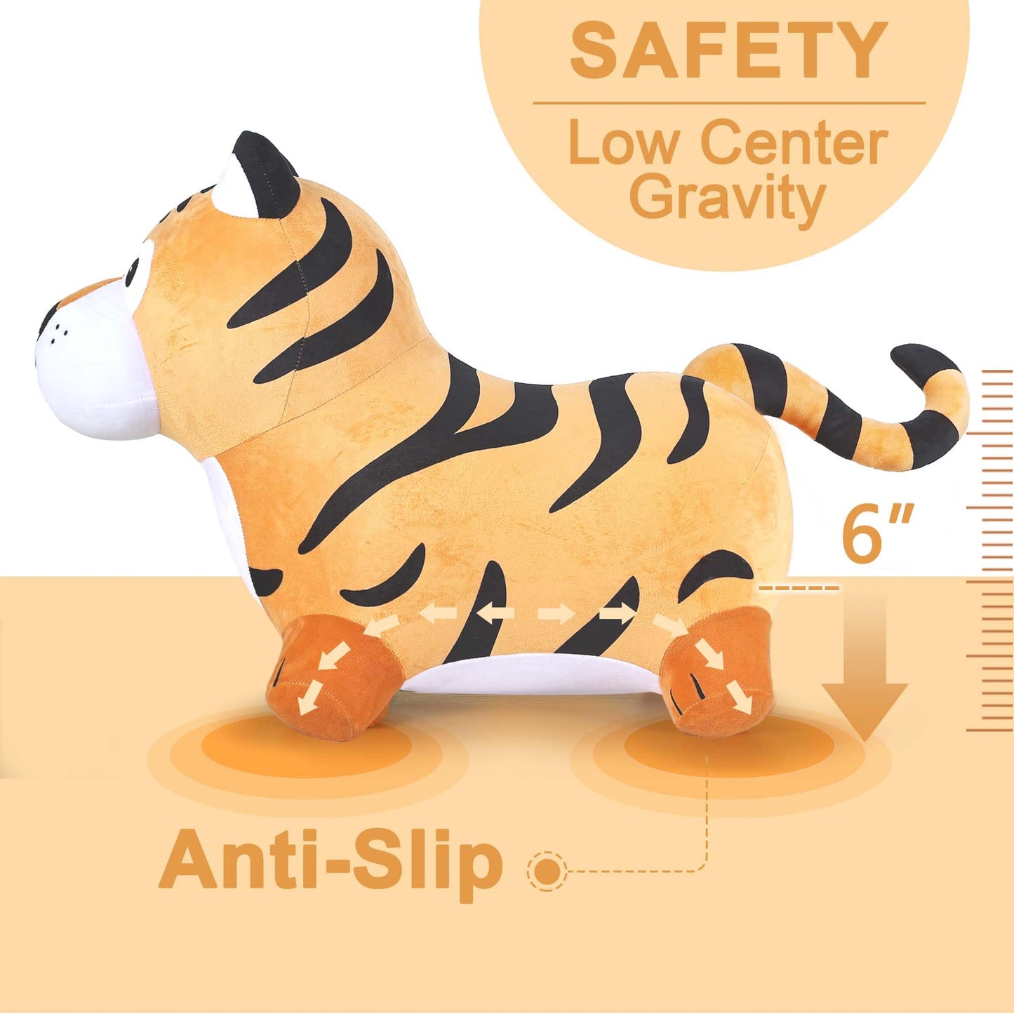 iPlay, iLearn Bouncy Pals Tiger Hopper Toy - Large Inflatable Plush Ride-On Bouncer for Kids, Yellow, Indoor/Outdoor Fun, Ages 2-6