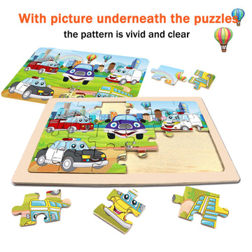 Puzzles For Kids Ages 4-6,24 Pieces Wooden Puzzles For Toddlers Ages 3-5 4-8 3 4 5 6 3-4 Year Olds.4 Pack Car Puzzle Set Childre