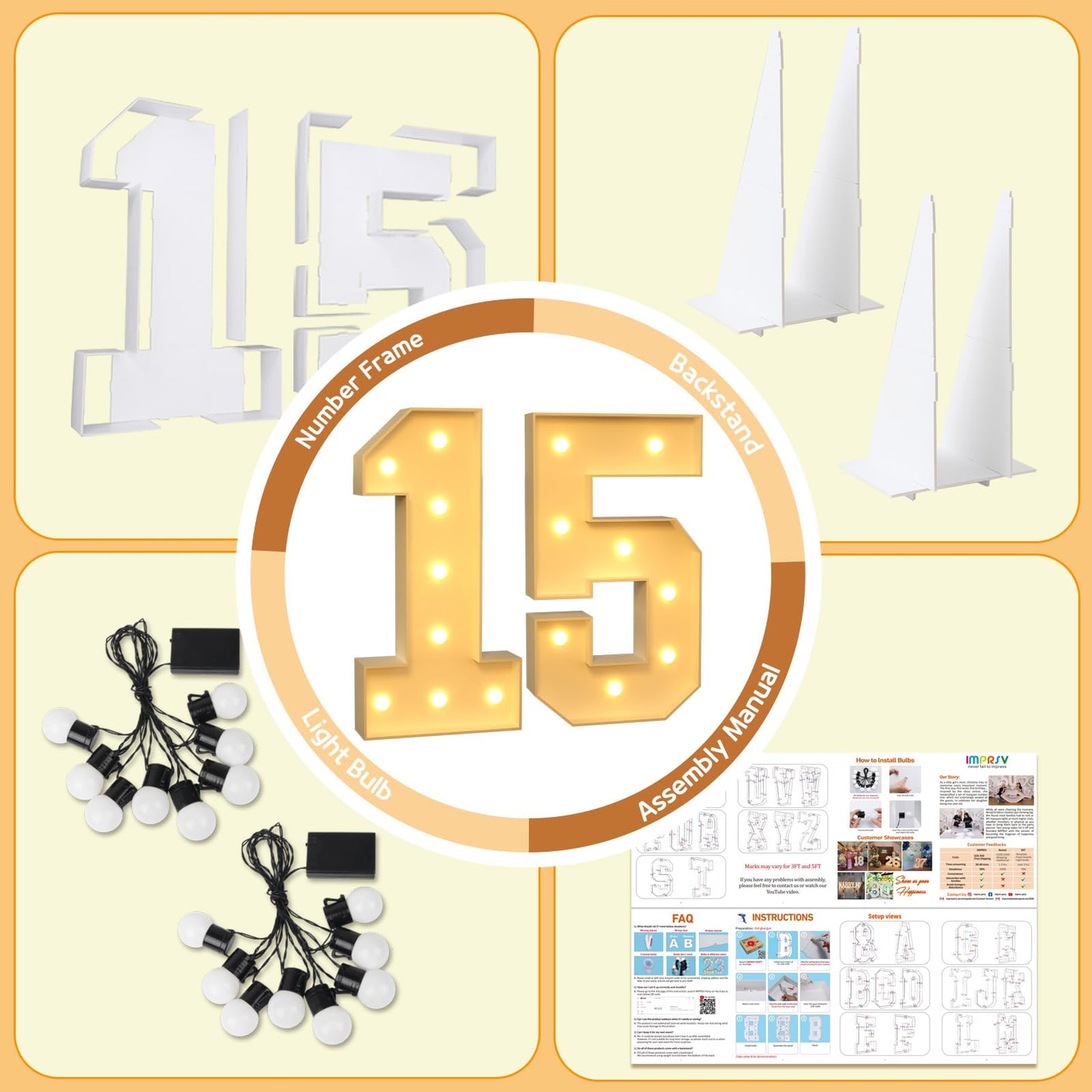 Imprsv 3Ft Light Up Numbers, Marquee Numbers 15Th Birthday Decorations For Girls Boys, Large Light Up Numbers 15Th Birthday Wome