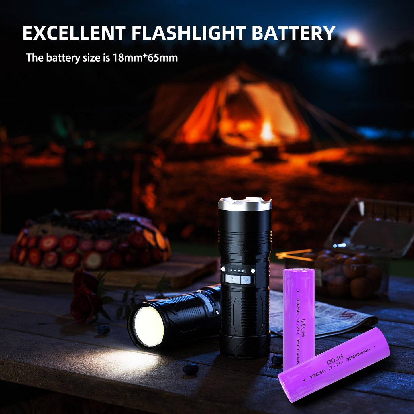 QOJH 2 Pack 18650 Rechargeable Battery Flat Top 3.7V Lithium Batteries 3500mAh High Capacity for LED Flashlights, Headlights, Ca