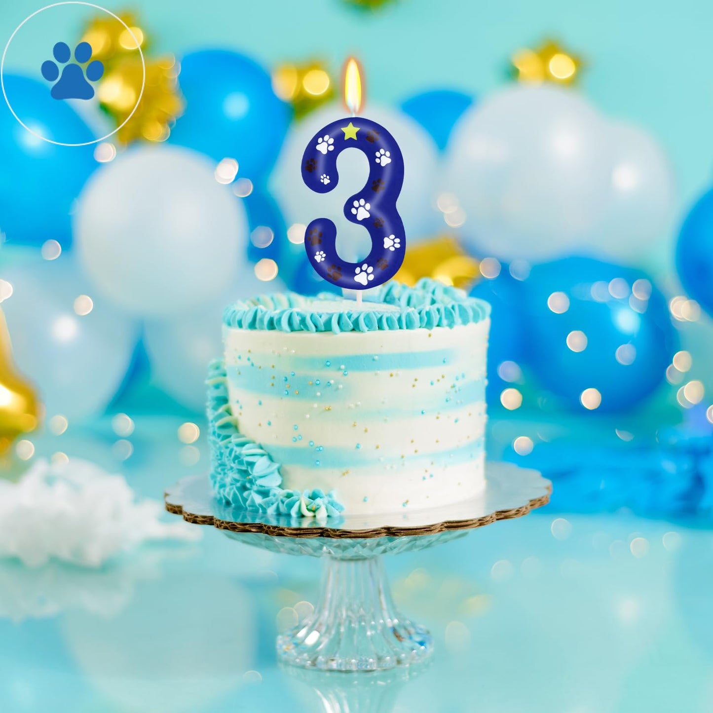 ElekFX Blue Dog Paw Birthday Candles, Number 3 Dog Patrol Birthday Party Supplies, 2.76 inch Paw Cake Topper Decorations, Birthd