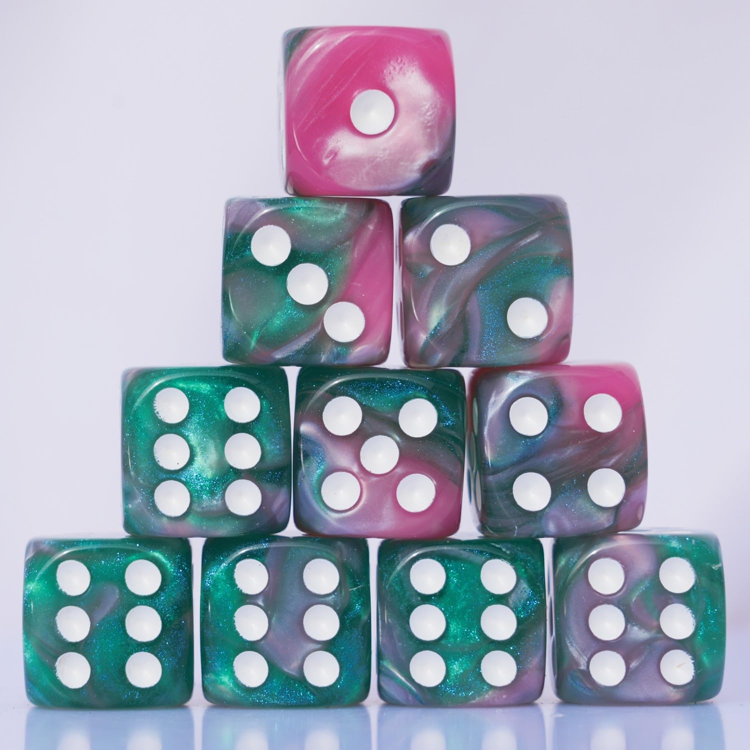 Generic 10 Pc 16Mm Acrylic Dice Set For Rpg Mtg Dnd Dice Table Games And Board Games (Pink + Green)