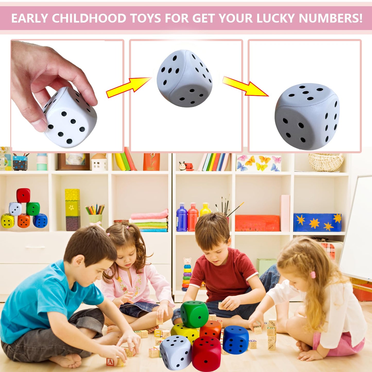 funnysquee 6 PCS 2.3 Inches Foam Dice Game Set Colorful Dices Bulk Classroom Board Game Toy for Kids Adults,to Get Your Lucky Nu