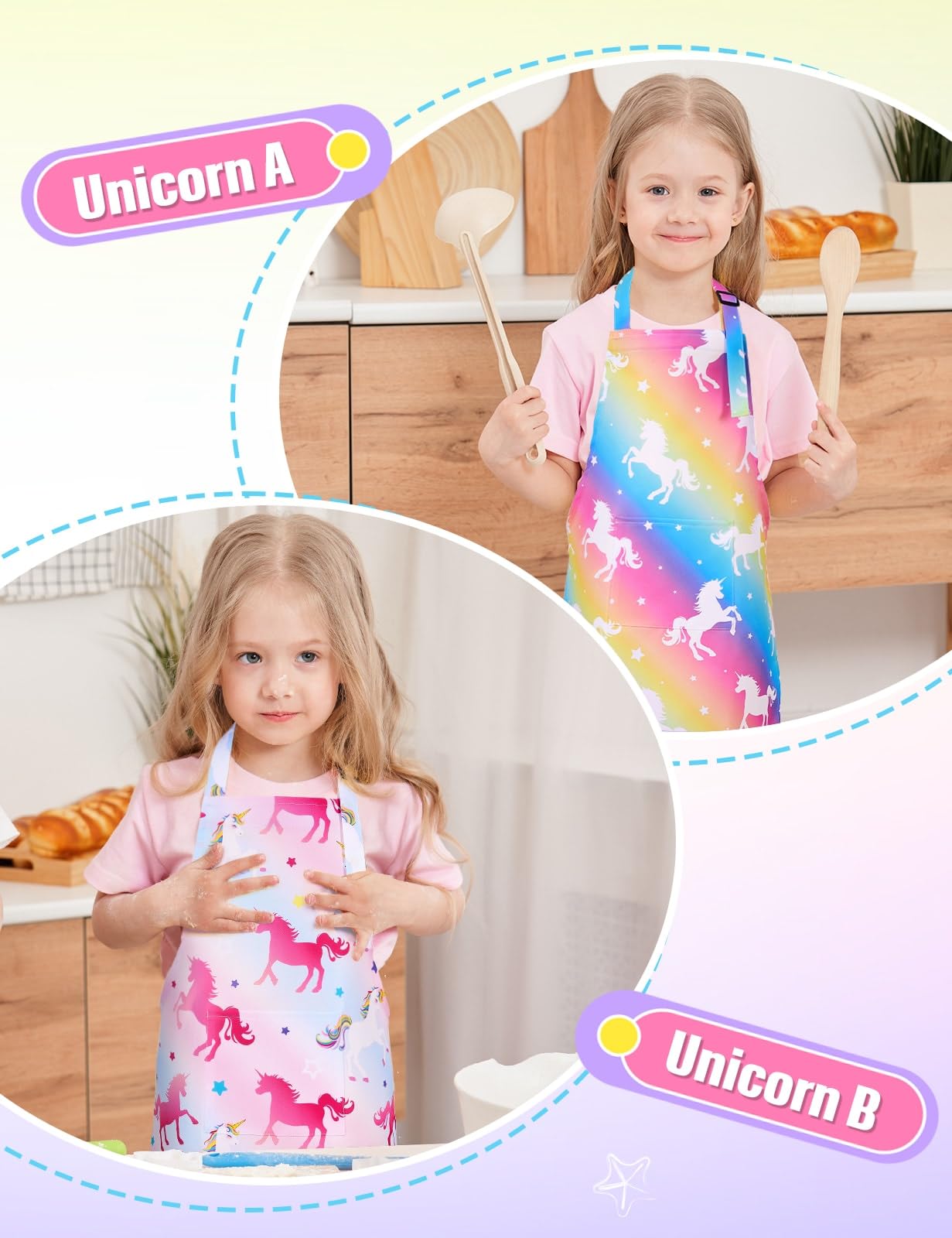 Wernnsai 2 Pack Kids Aprons - Kids Art Aprons For Girls Waterproof Toddler Chef Aprons For Cooking Baking Painting Gardening Apron For Kids With Pocket Kitchen Classroom Art Smocks 6-10 Years