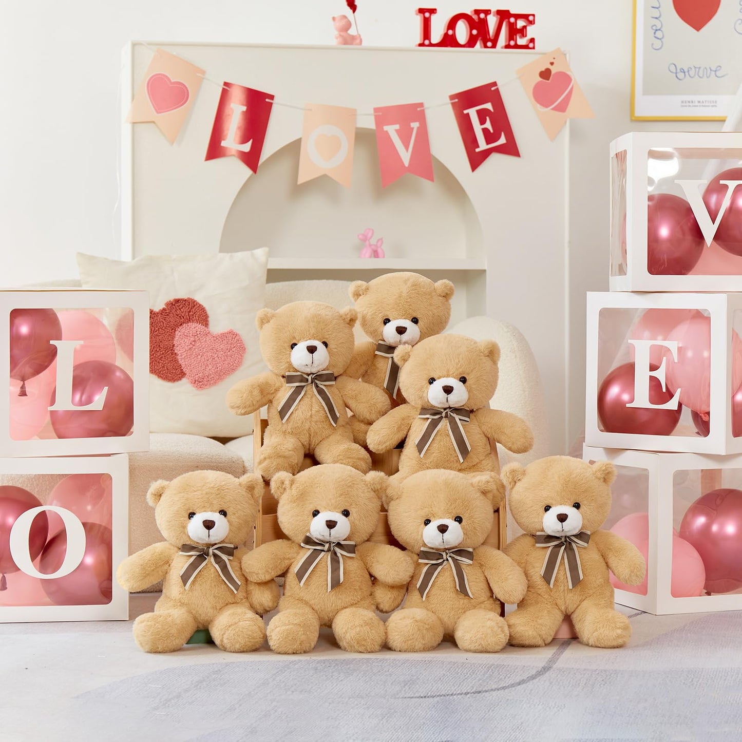 Tezituor Teddy Bears Stuffed Animal 7 Packs In Bulk, Small Teddy Bear Bulk 12'' For Baby Shower Decorations, Stuffed Bear Plush