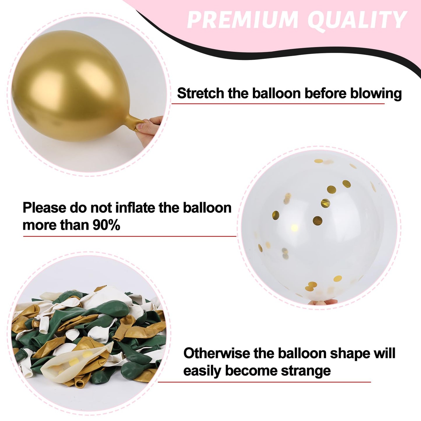 Lovestown 60Pcs Pink Balloons, 12 Inches White Gold Confetti Latex Balloons With Ribbon Thicken For Girls Engagement Birthday Wedding Baby Shower Anniversary Decorations