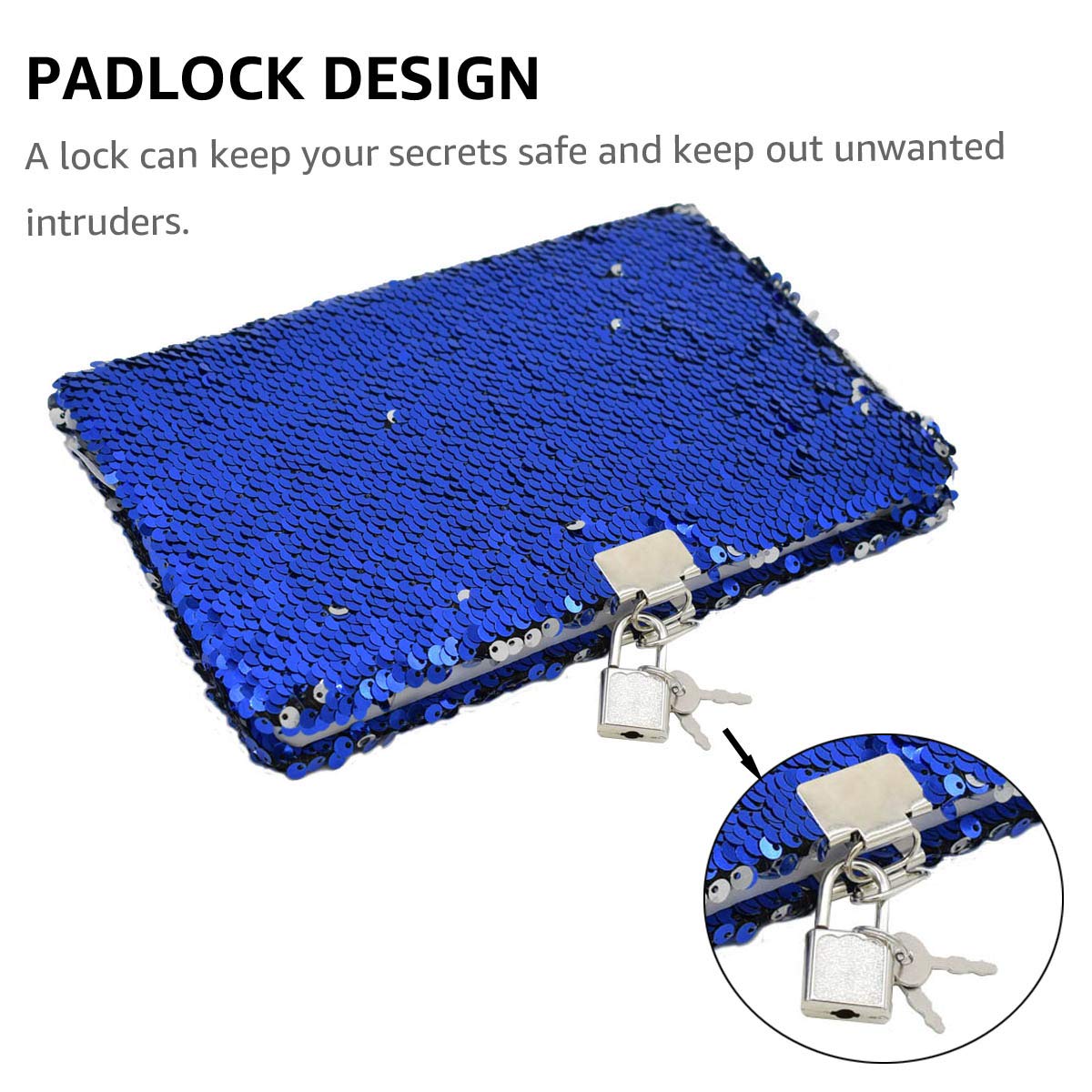 Vipbuy Magic Reversible Sequin Notebook Diary Lined Travel Journal With Lock And Key For Kids Girls, Size A5 (8.5” X 5.5”), 78 Sheets (Blue To Silver)