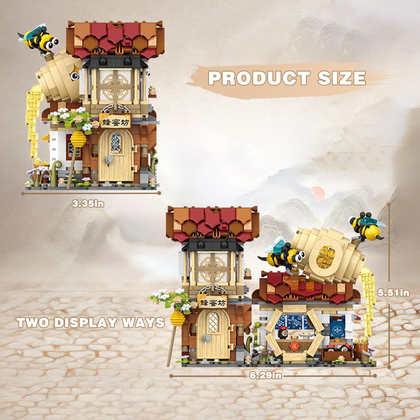 Yoxindax Honey Bee Workshop Mini Building Set, Creative Diy Simulation Building Toys, 1242Pcs Mini Building Honey Bee Workshop S