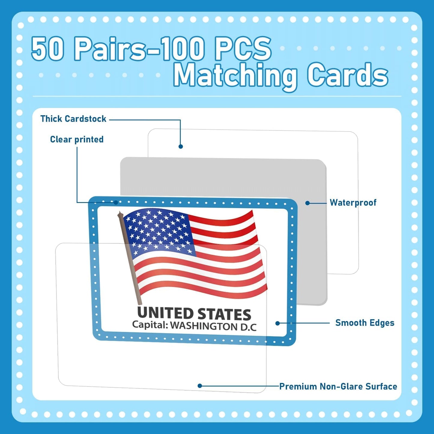 gisgfim Memory Matching Game - 50 Pairs Flags of The World, Colorful Educational Card Game for Kids & Adults, Fun & Fast Concentration Game