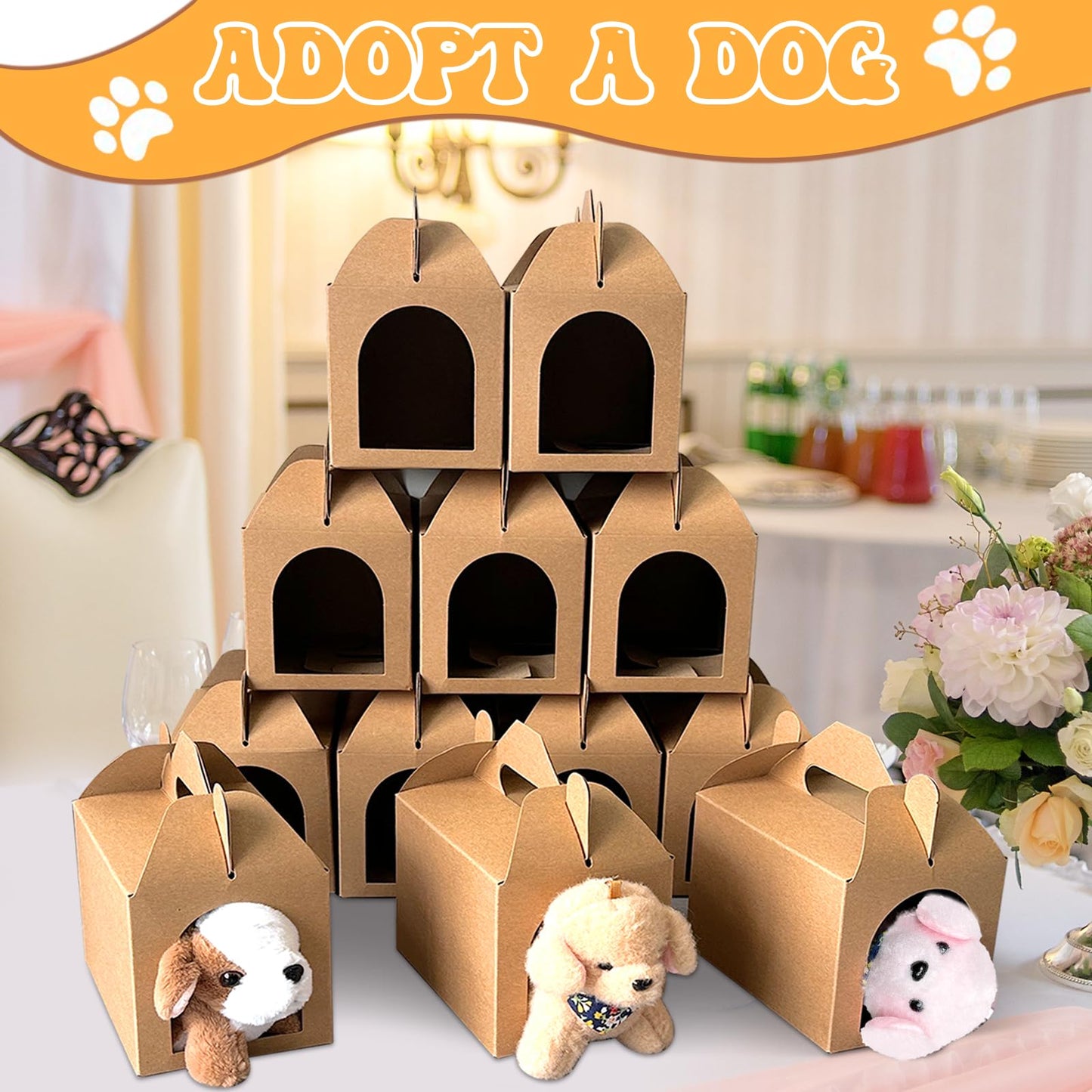 Jiytivity 24 Pcs Dog Party Favors Include 12 Mini Plush Dogs Stuffed Puppy And 12 Foldable Kraft Puppy Boxes For Adopt A Puppy P
